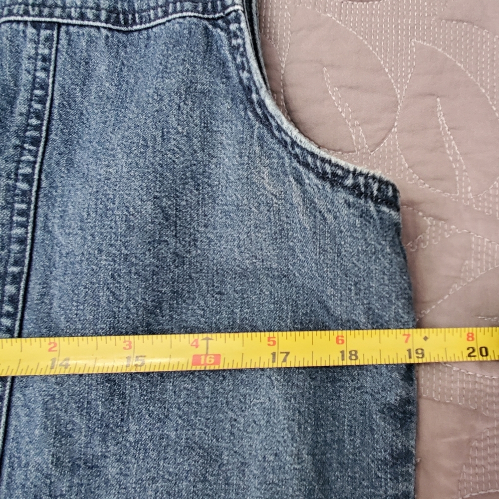 90s Vintage Cabela's Denim Mini Dress | Sleeveless Long Jean Tunic Vest - Picture 4 of 8